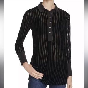 Free People Striped Velvet Button Down Top